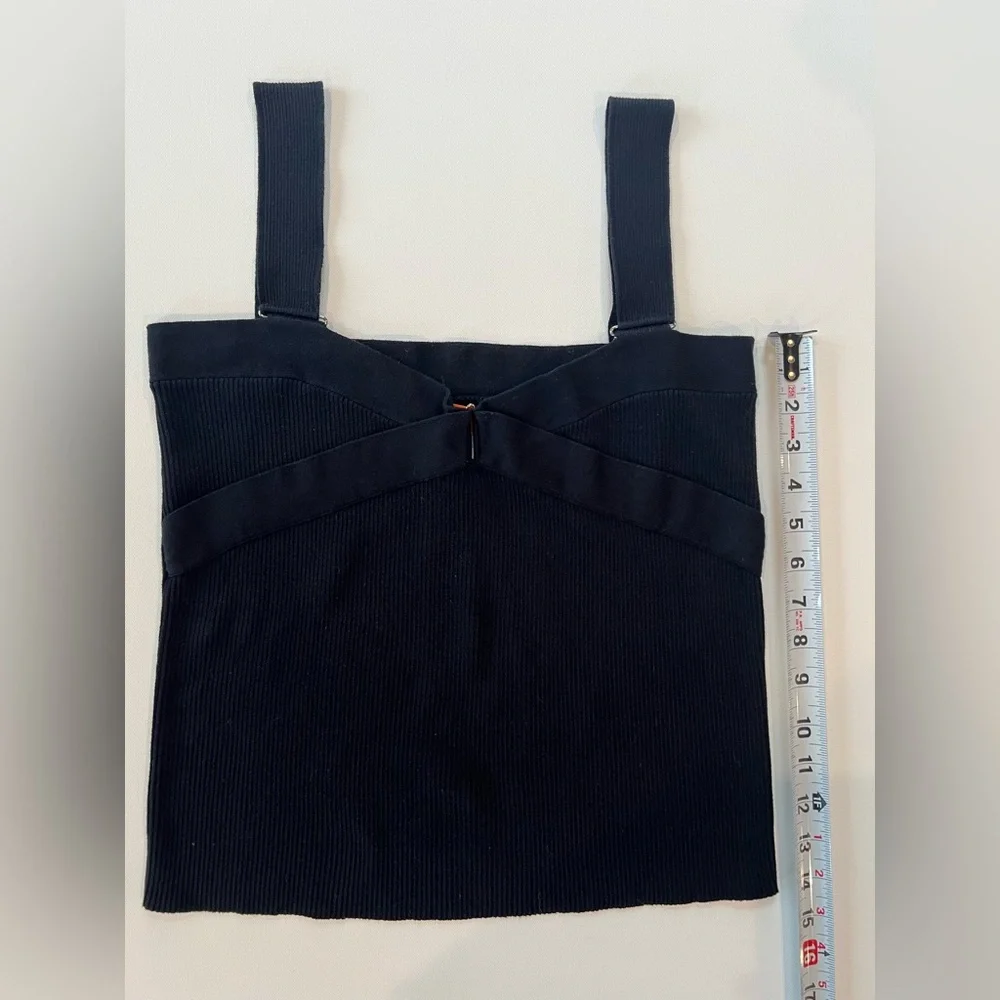 Cynthia Steffe Ribbed Knit Crisscross Stretch Black Medium Dressy Tank - Picture 4 of 9